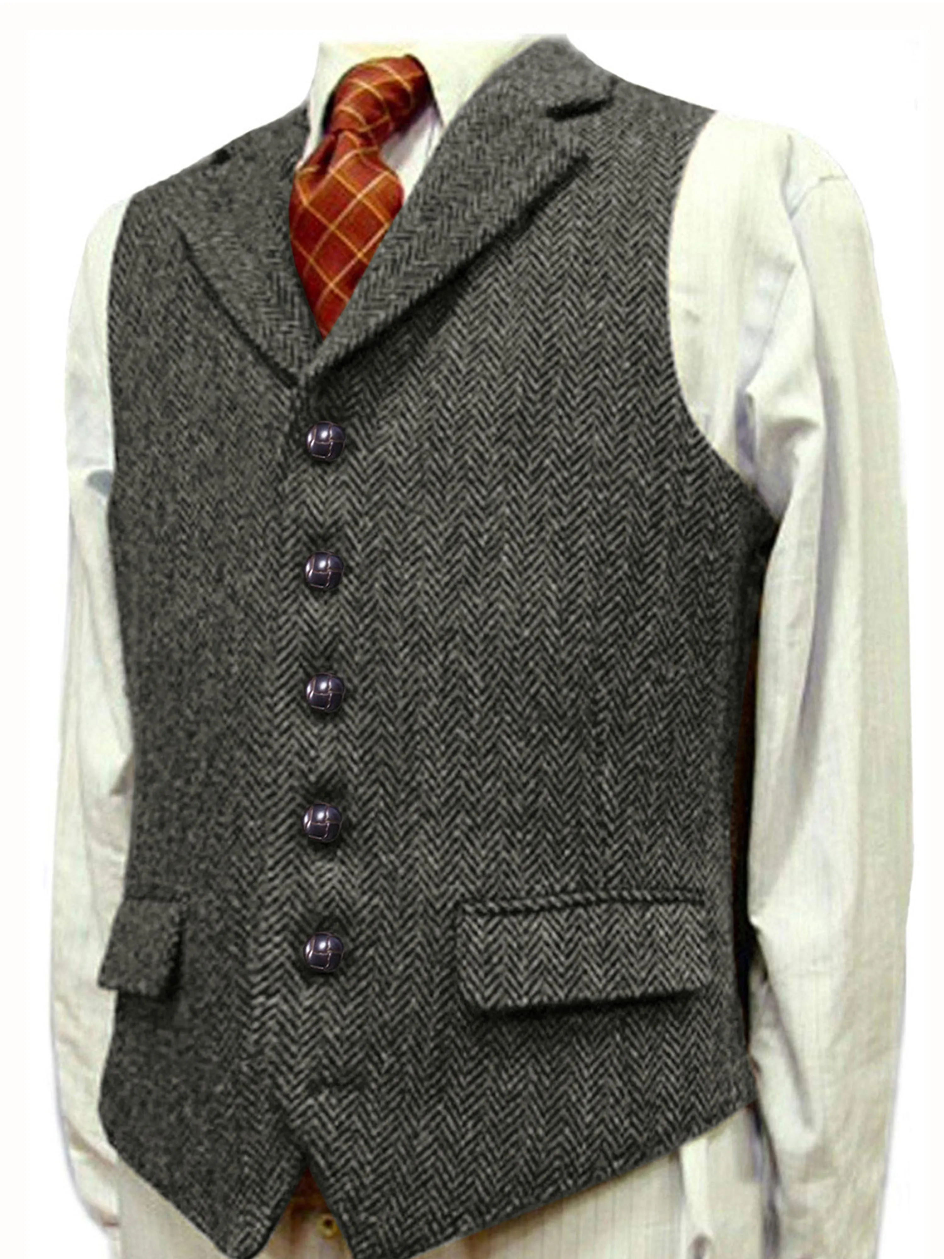Herringbone Man's Vest Wedding Groom Best Business Slim Vest