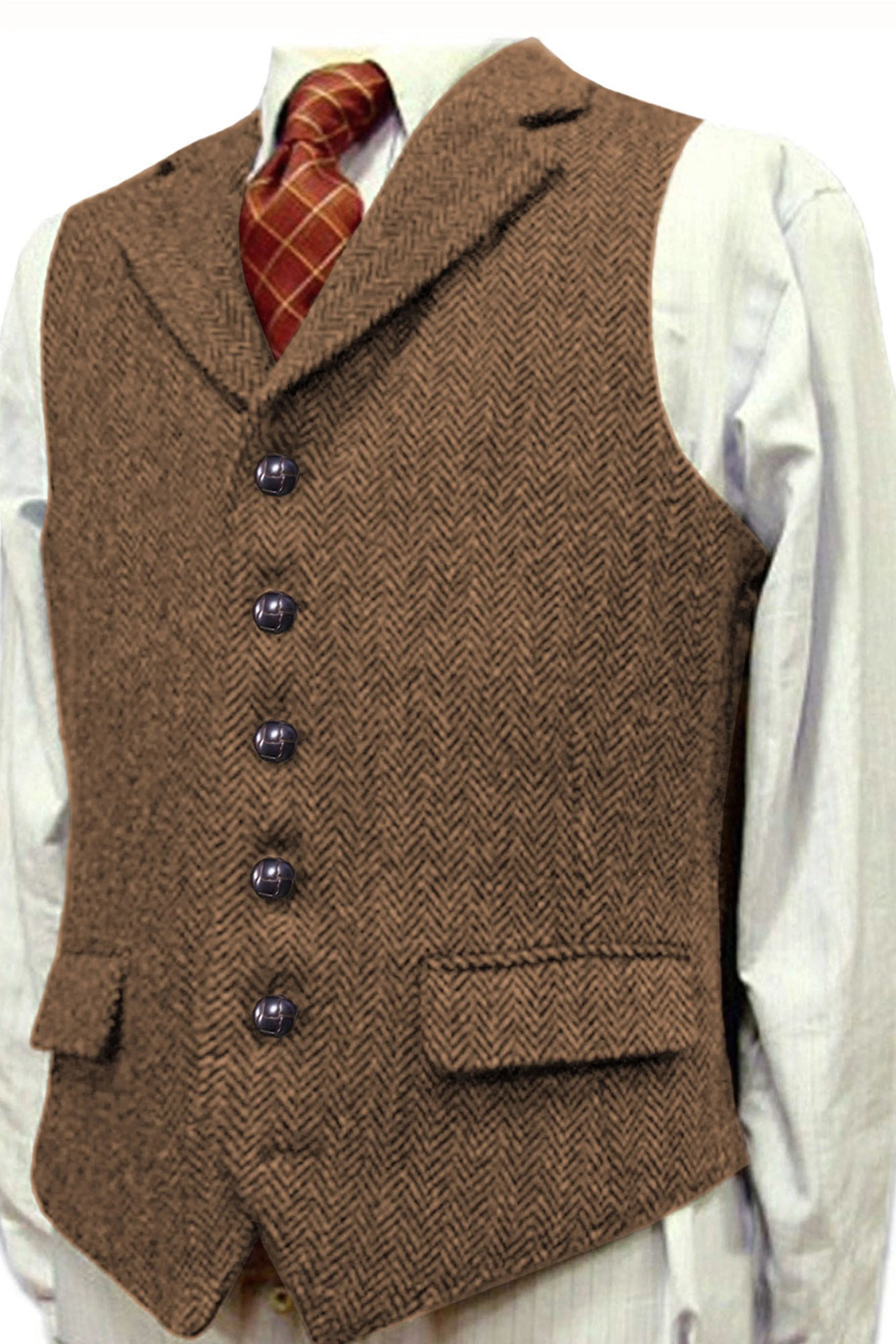Herringbone Man's Vest Wedding Groom Best Business Slim Vest