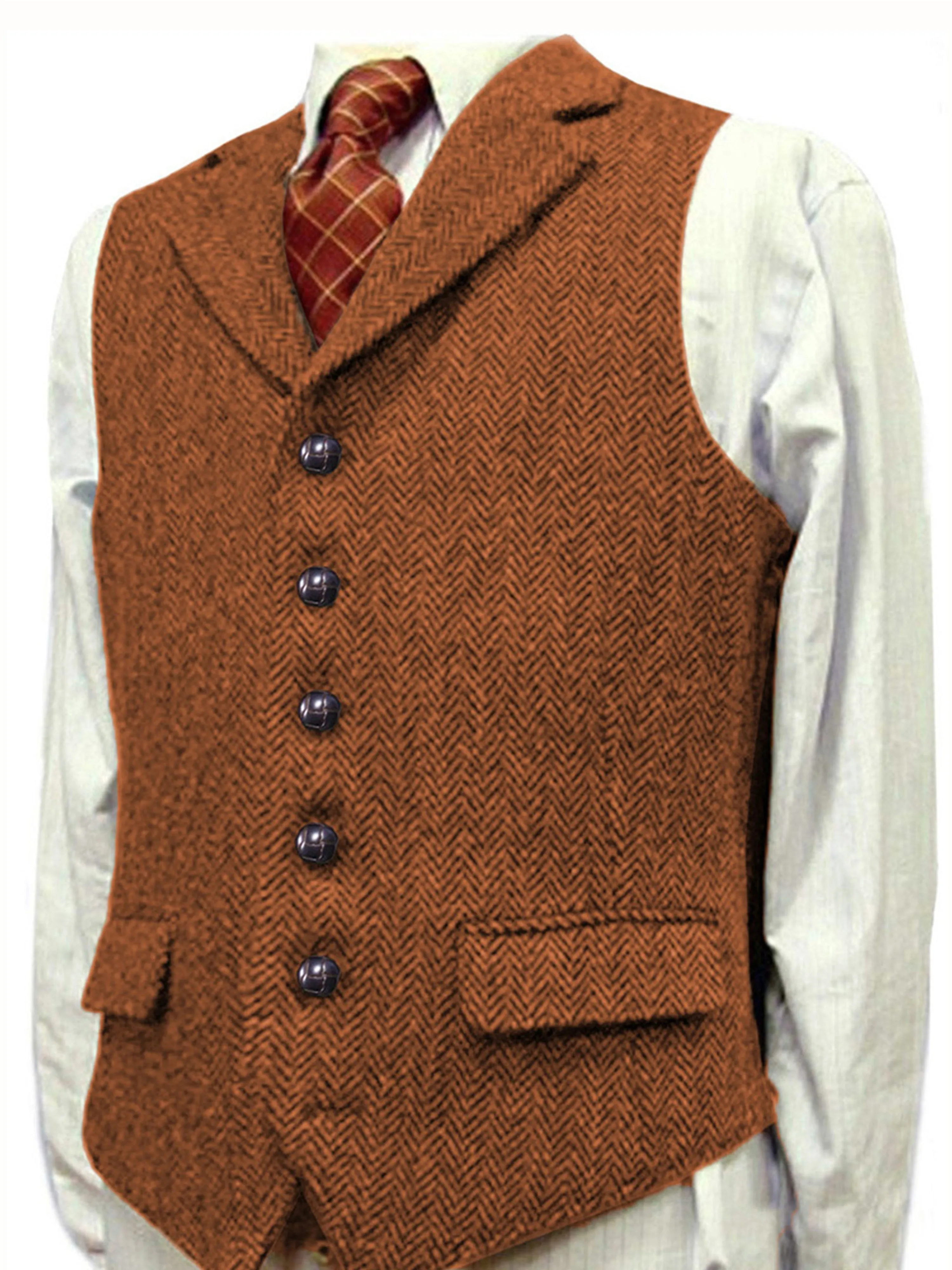Herringbone Man's Vest Wedding Groom Best Business Slim Vest