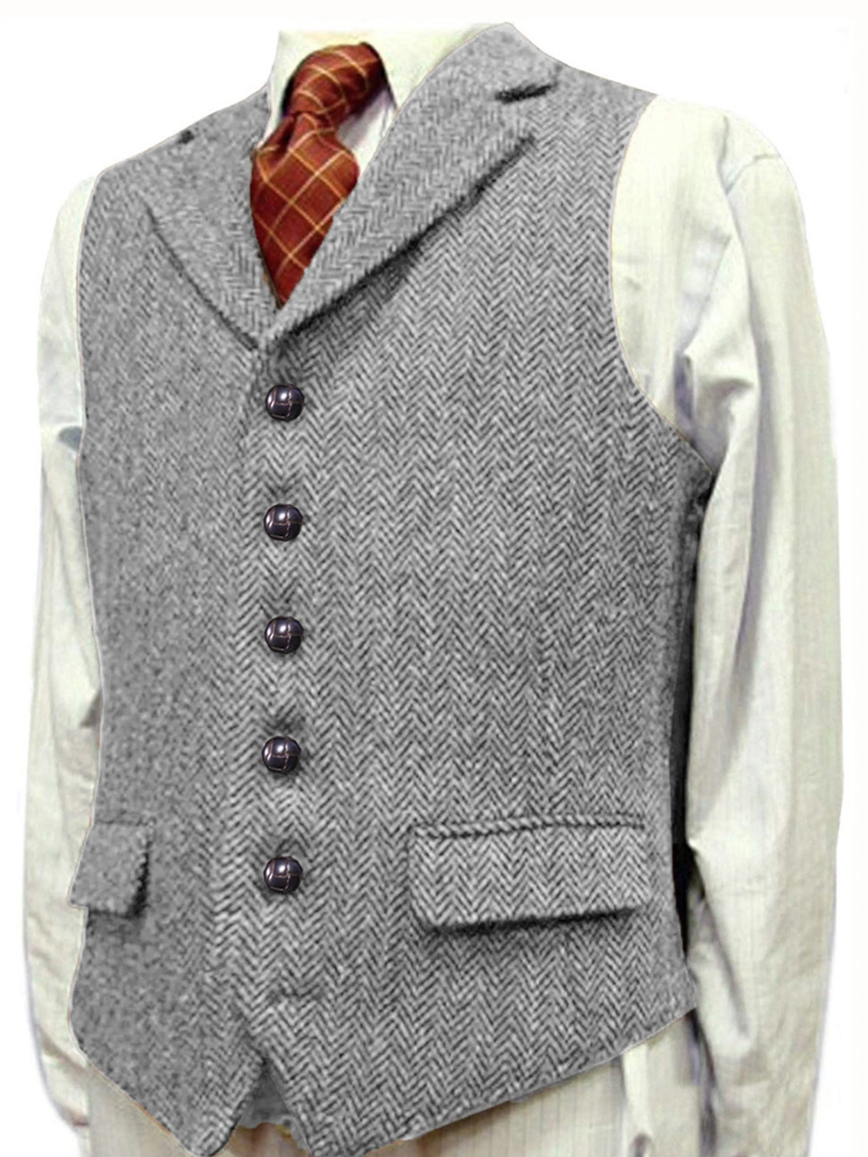 Herringbone Man's Vest Wedding Groom Best Business Slim Vest