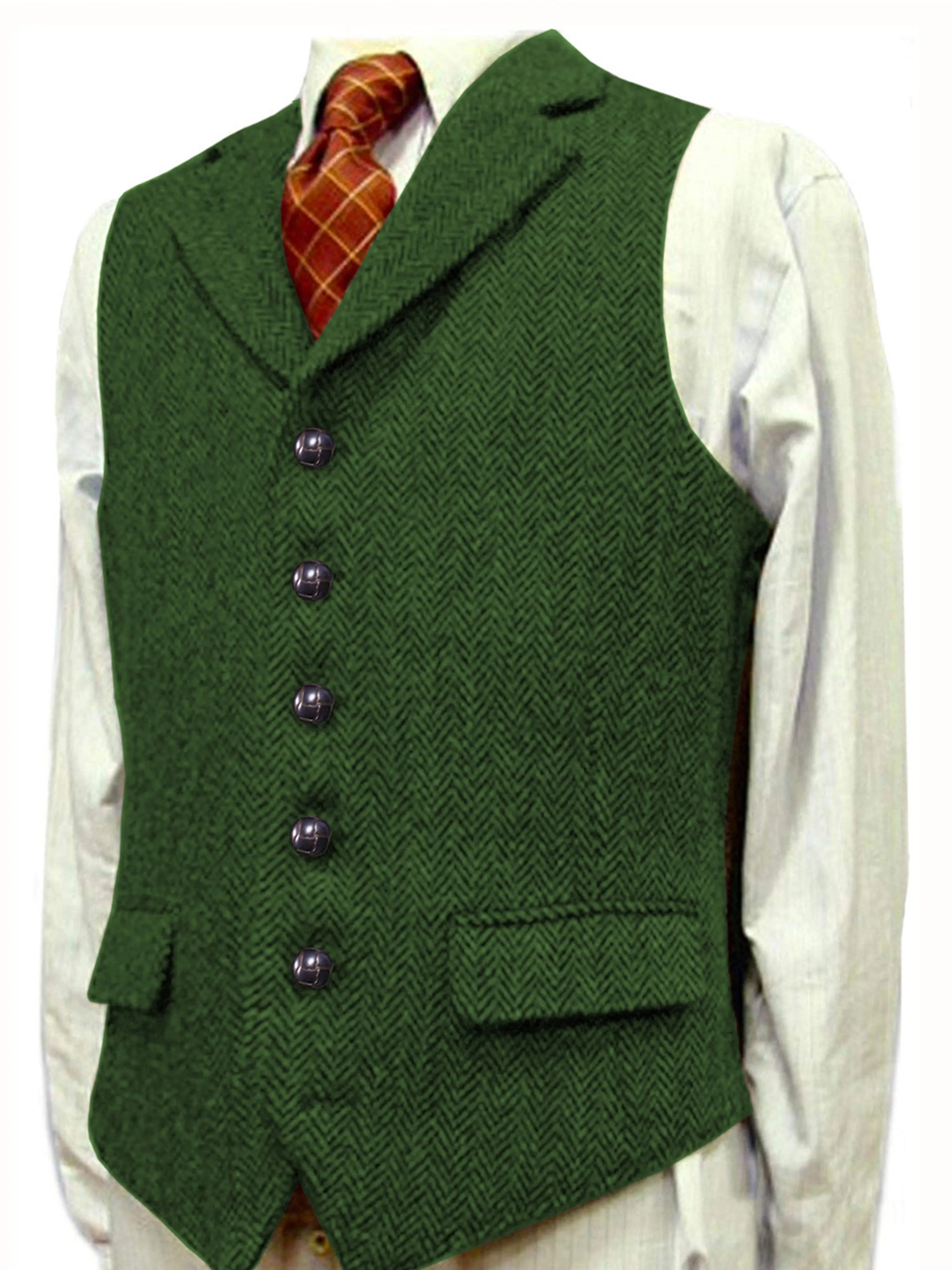 Herringbone Man's Vest Wedding Groom Best Business Slim Vest