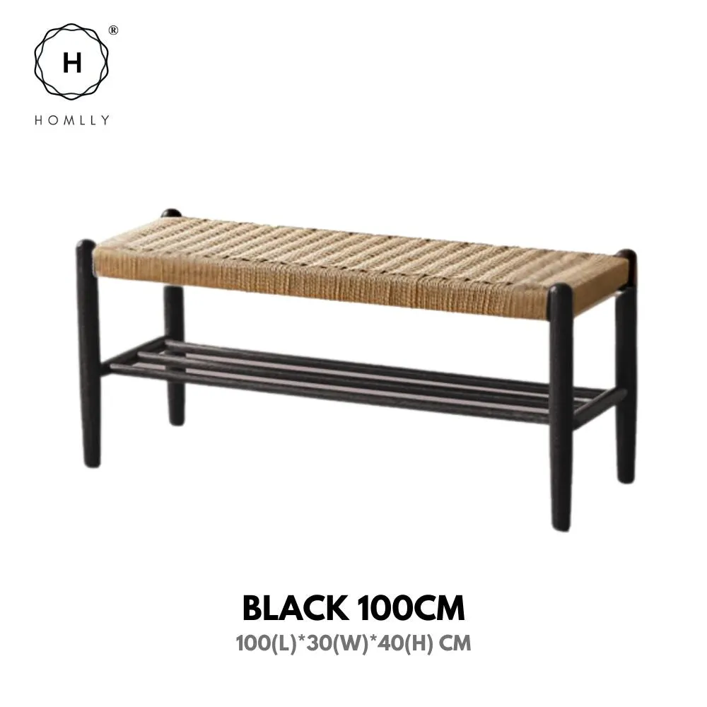 Homlly Ika Entryway Shoe Rack Bench with Rope Weaving Design (Various Length)