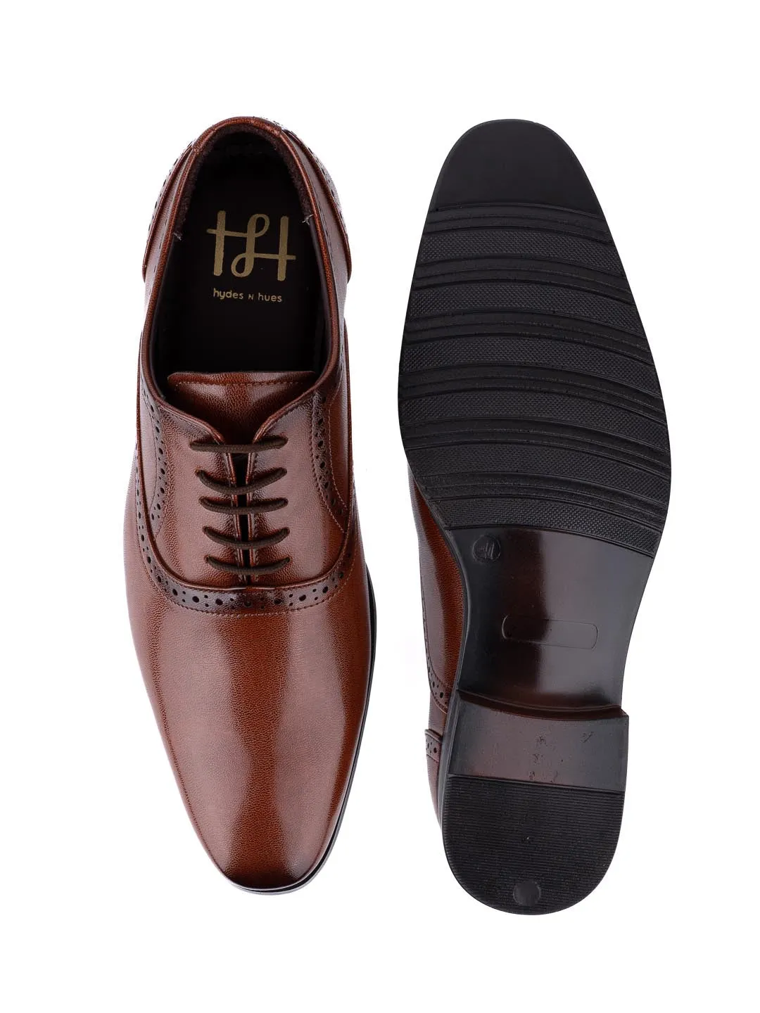 Hydes N Hues Men Tan Textured Formal Derbys