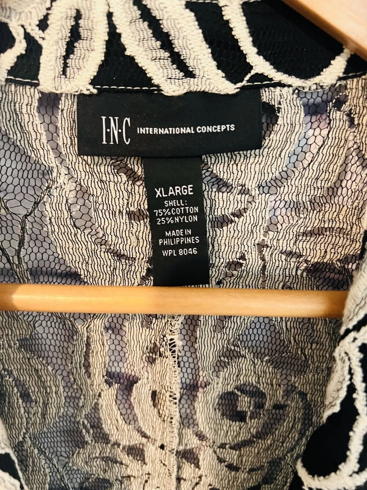 INC INTERNATIONAL NWT Womens Lace Blazer Sz XL Embroider Black & Beige