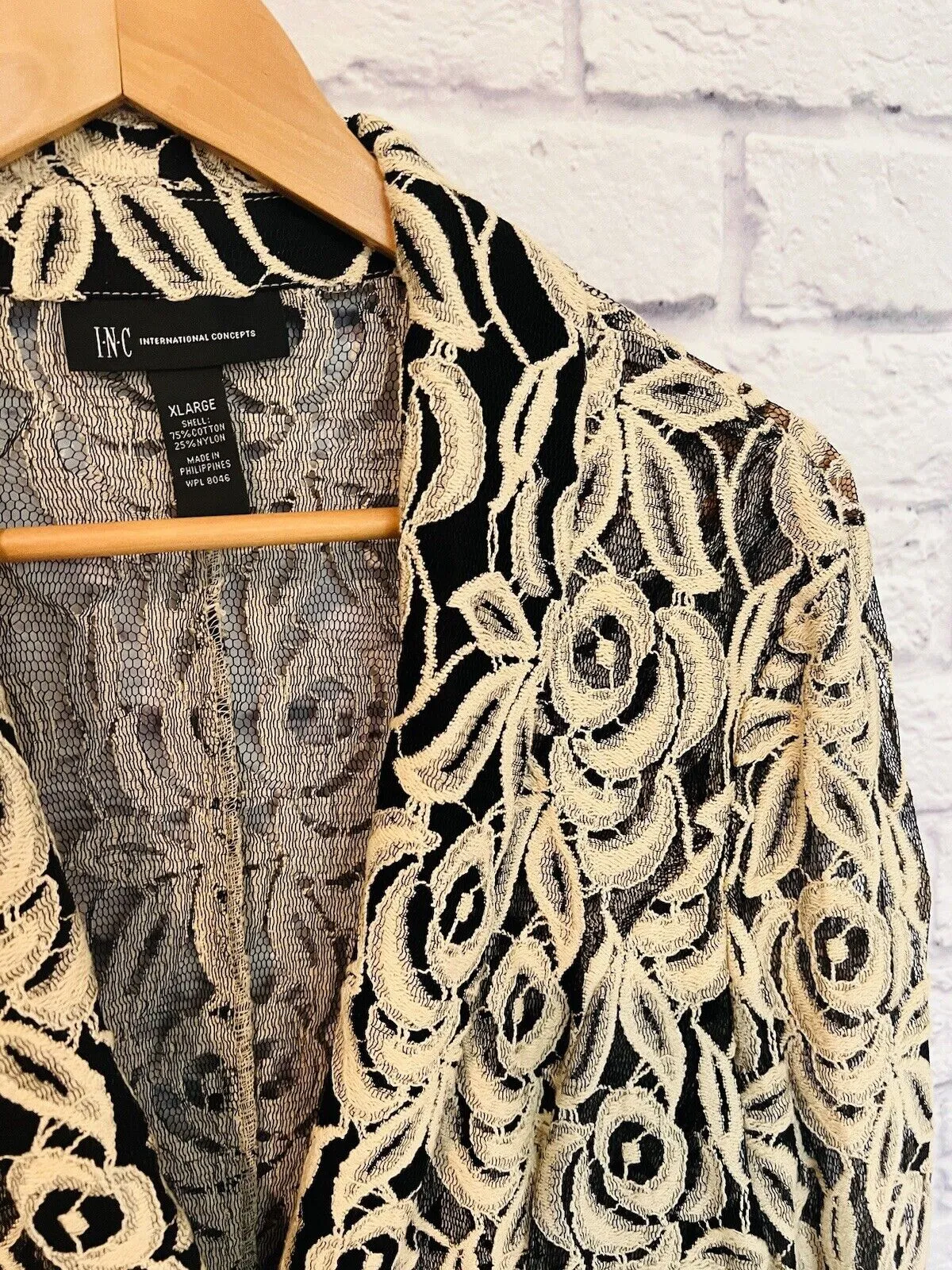 INC INTERNATIONAL NWT Womens Lace Blazer Sz XL Embroider Black & Beige
