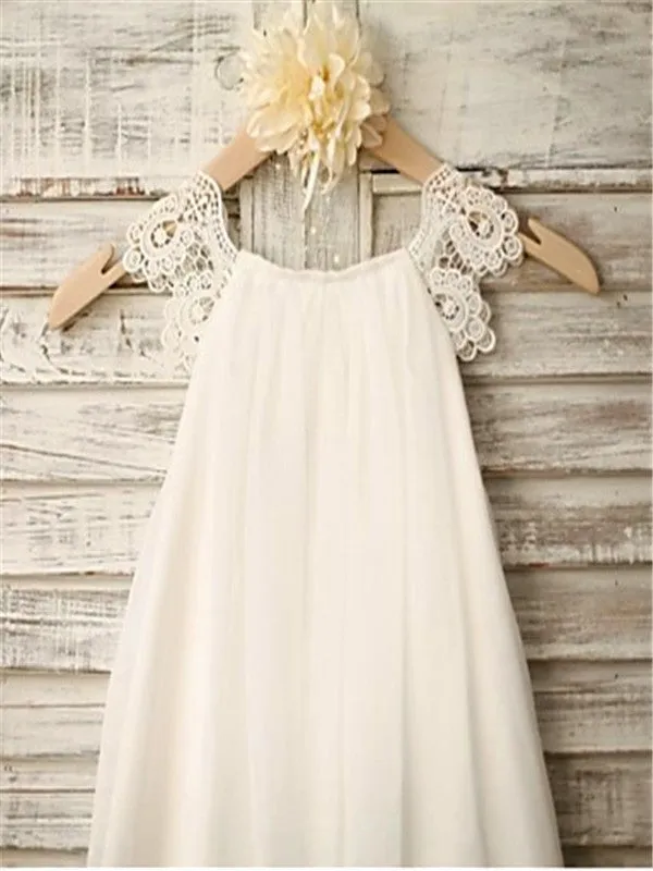 Ivory A-line Scoop Sleeveless Chiffon Floor-Length Flower Girl Dress OK716