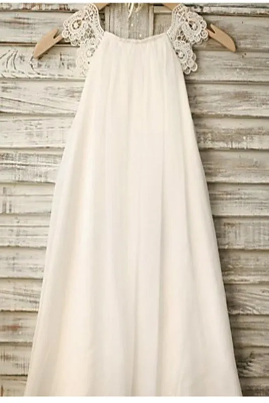 Ivory A-line Scoop Sleeveless Chiffon Floor-Length Flower Girl Dress OK716