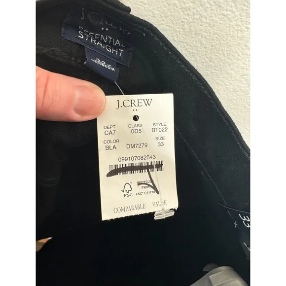 J. Crew Size 33 Essential Straight Jean in All Day Stretch Black Slim Fit Denim