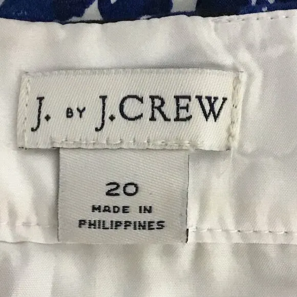 J. Crew Womens Pencil Skirt Printed Stretch Cotton Sateen Blue White Floral 20