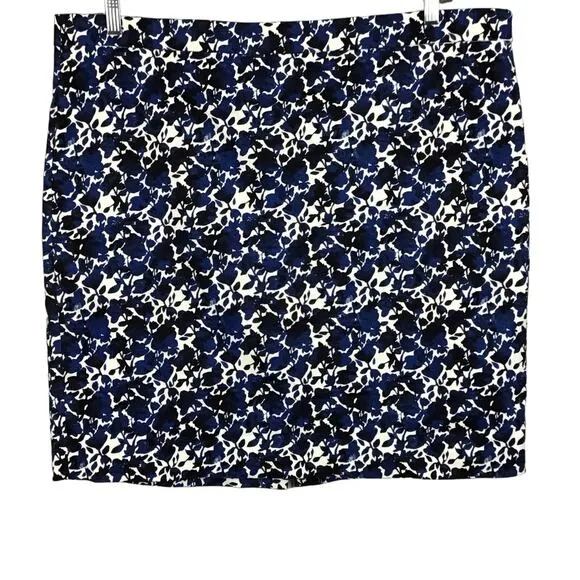 J. Crew Womens Pencil Skirt Printed Stretch Cotton Sateen Blue White Floral 20
