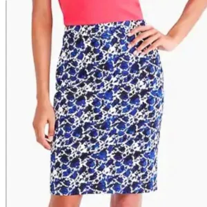 J. Crew Womens Pencil Skirt Printed Stretch Cotton Sateen Blue White Floral 20