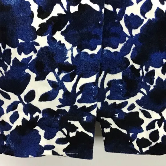 J. Crew Womens Pencil Skirt Printed Stretch Cotton Sateen Blue White Floral 20