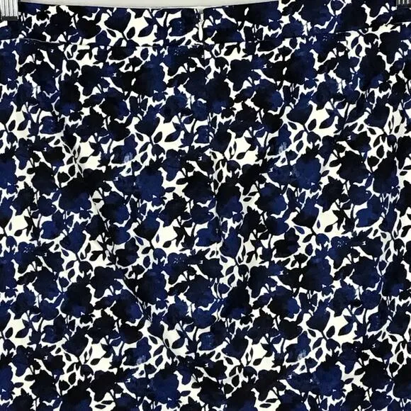 J. Crew Womens Pencil Skirt Printed Stretch Cotton Sateen Blue White Floral 20