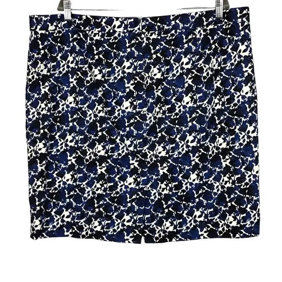 J. Crew Womens Pencil Skirt Printed Stretch Cotton Sateen Blue White Floral 20