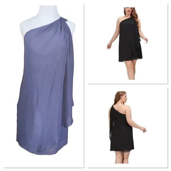 JJ's House Dress Women Size 6‎ Purple Stormy One Shoulder Chiffon  Sheath Dress