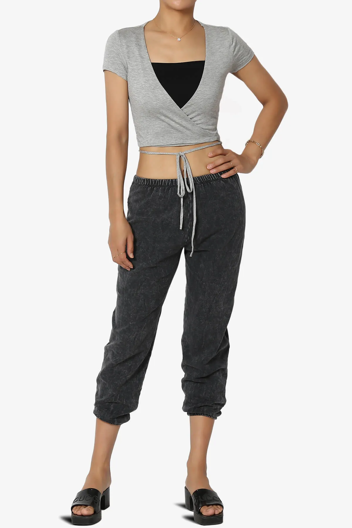 Joanie Deep V-Neck Wrap Crop Top