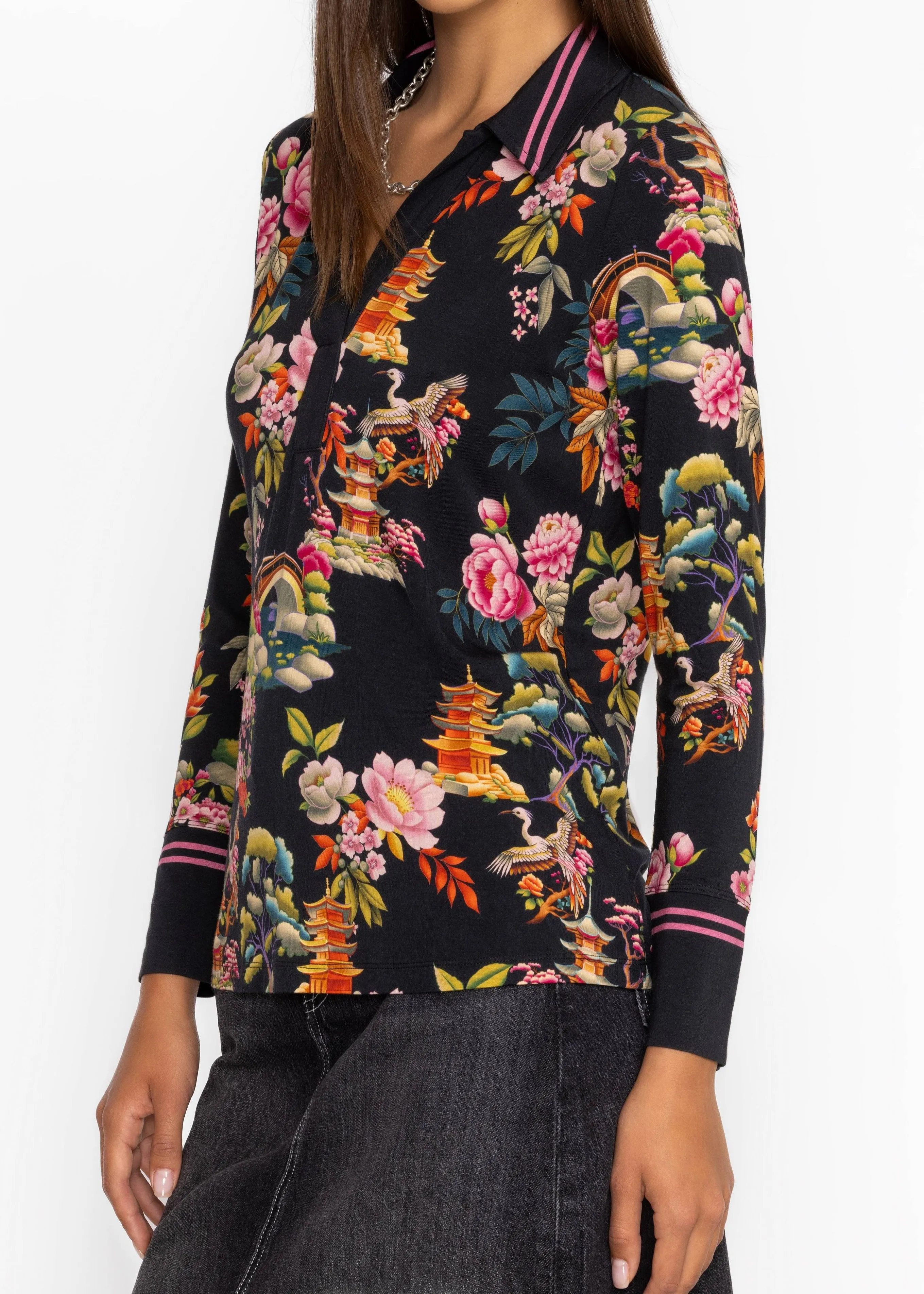 Johnny Was Janie Favorite Split Front Collared Henley Soundbath