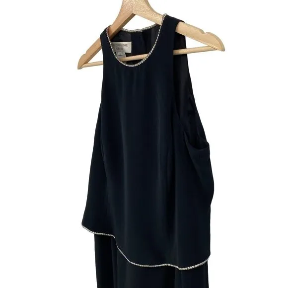 Jones New York Dress Womens Sleeveless Formal Rhinestone Midi Dress Size 8 Black