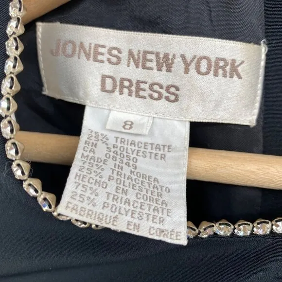 Jones New York Dress Womens Sleeveless Formal Rhinestone Midi Dress Size 8 Black
