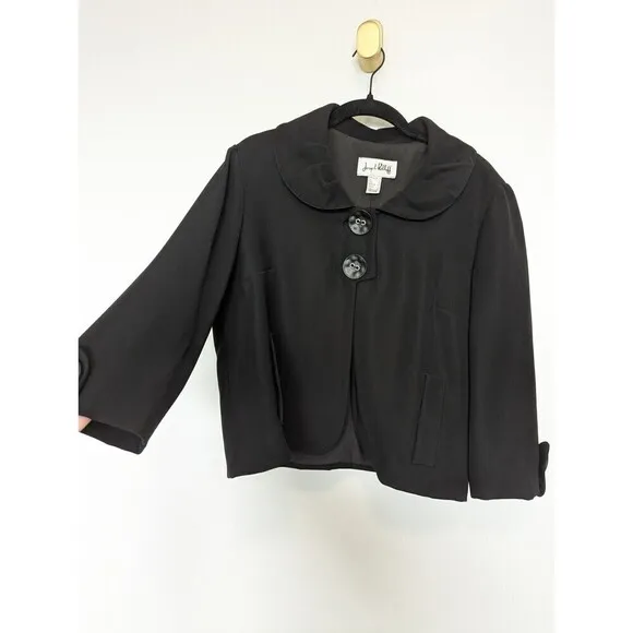 JOSEPH RIBKOFF Blazer Womens Size 10 Black Cropped Swing Jacket Office Neutral