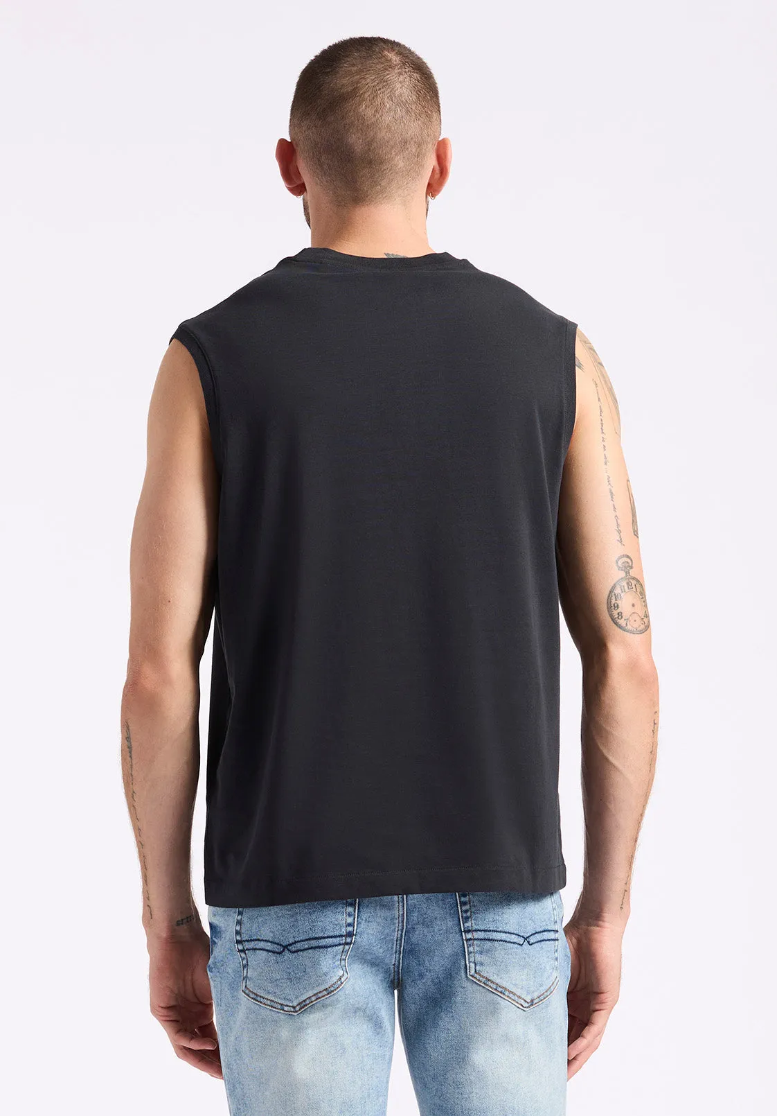 Kingster Men's Sleeveless Crew Neck Relaxed Fit Jersey Tank Top, Black - BM24601