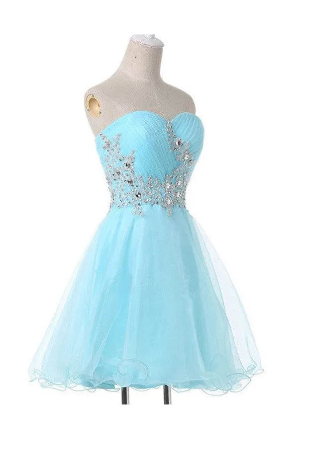 Lace-Up Homecoming Dresses,Short A-Line Sweetheart Appliques Beading Homecoming Gowns,SVD591