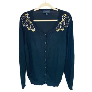 Lane Bryant Black Cardigan Sweater Crystals Beads Pearls Plus Size 22/24 3X 3XL