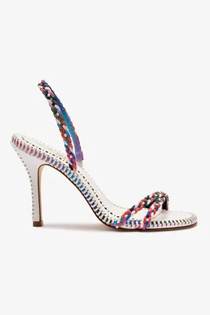 Larroude x Jonathan Cohen Annie Sandal In White and Rainbow Leather