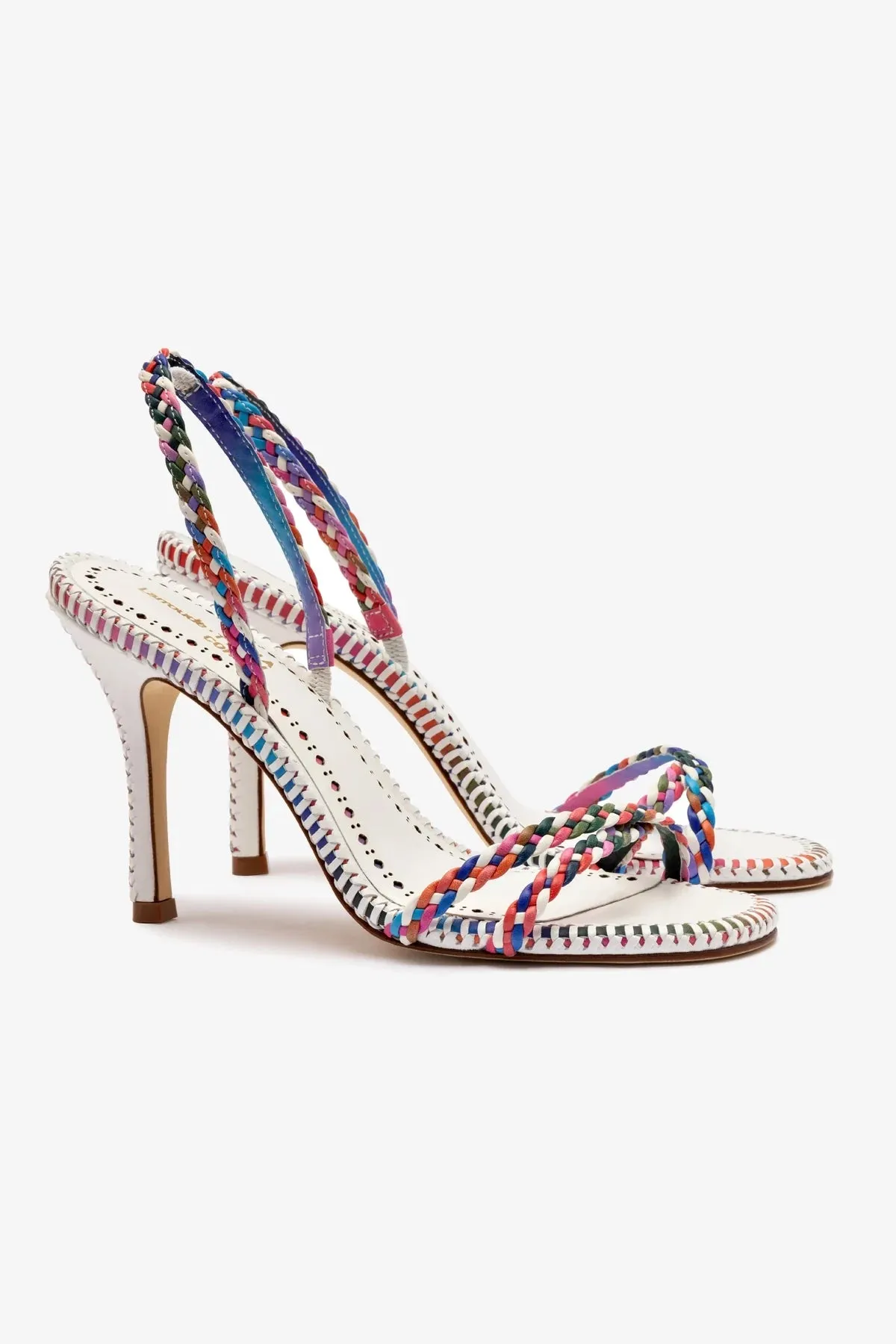 Larroude x Jonathan Cohen Annie Sandal In White and Rainbow Leather