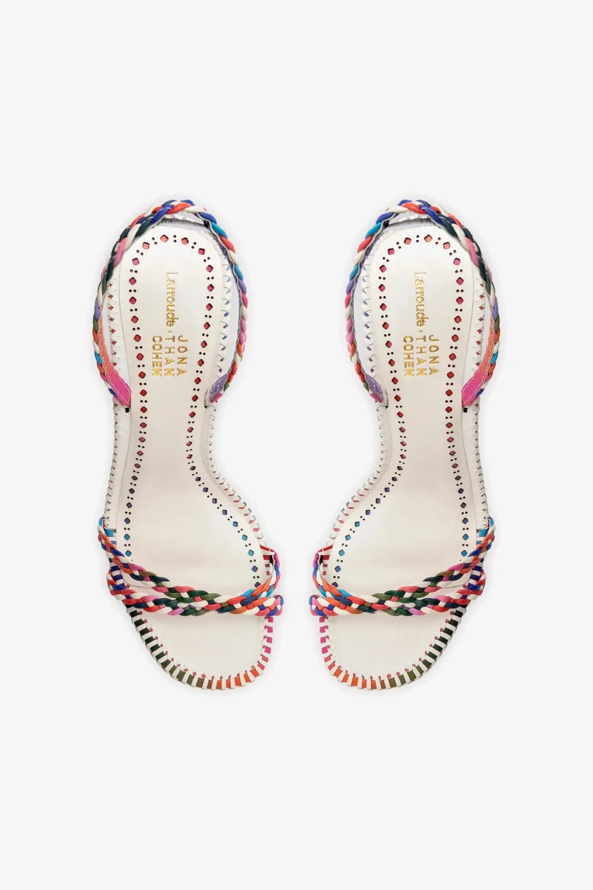 Larroude x Jonathan Cohen Annie Sandal In White and Rainbow Leather