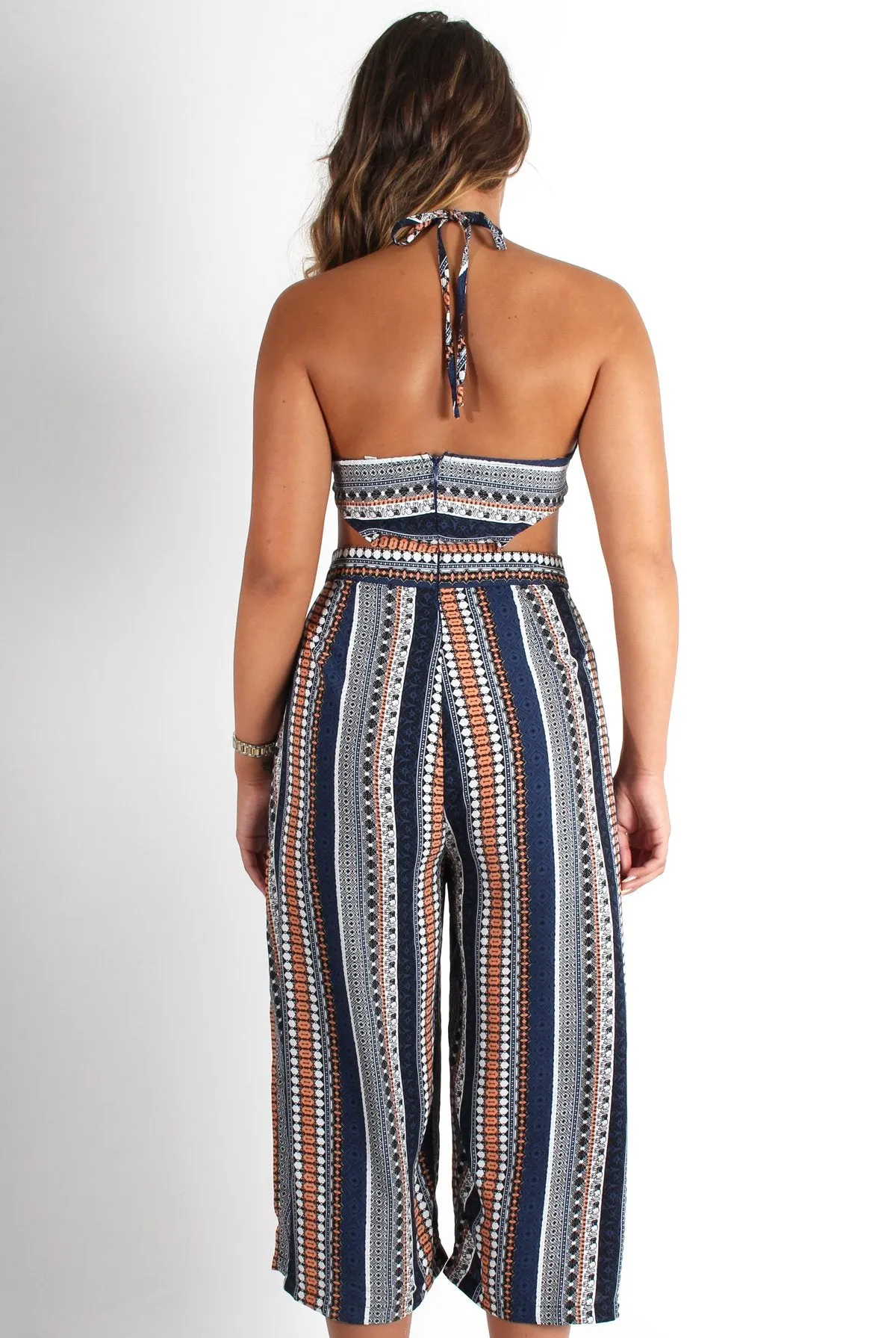 Lauren Blue/Orange Aztec Stripe Jumpsuit