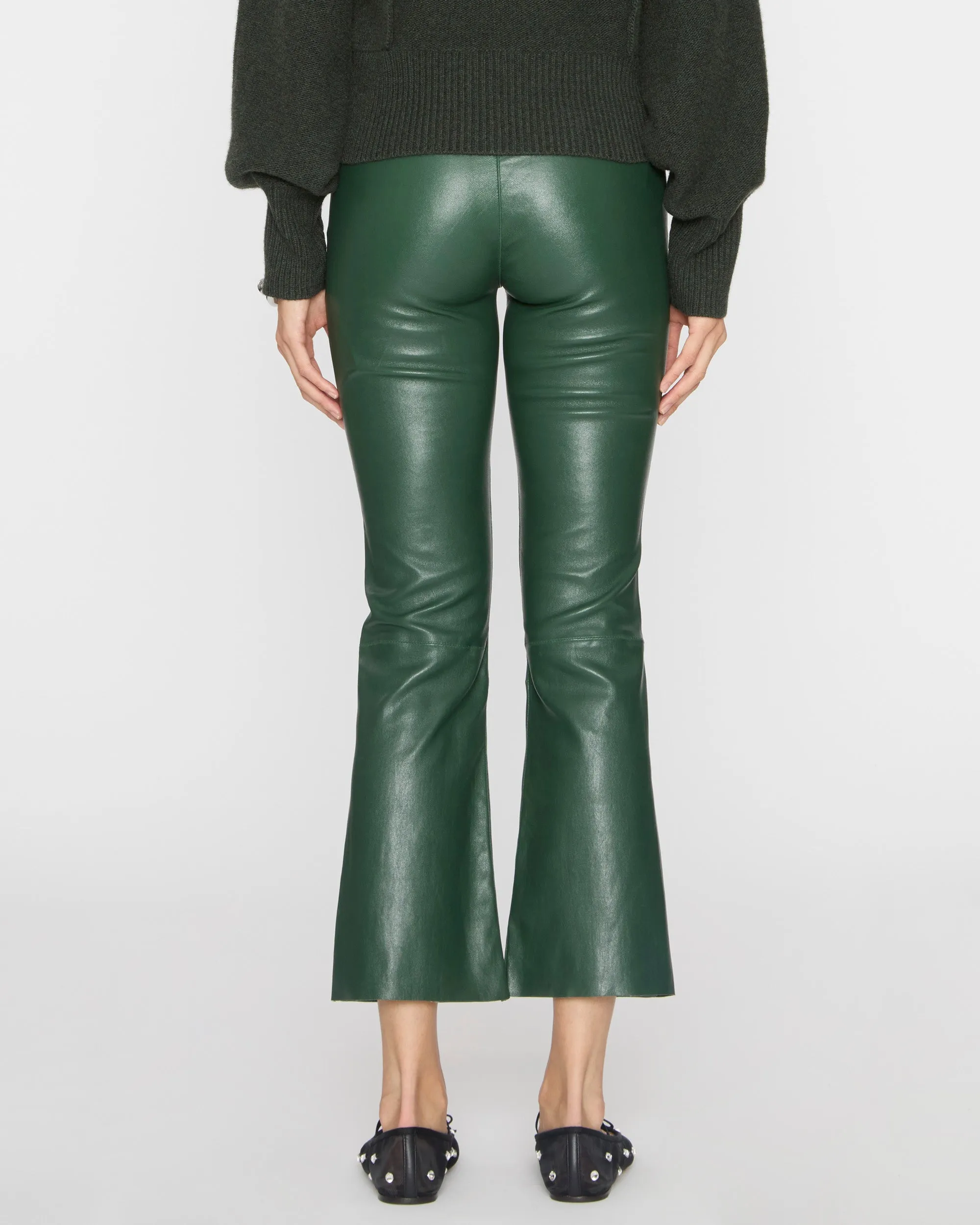 Leather Crop Flare Legging in Ivy