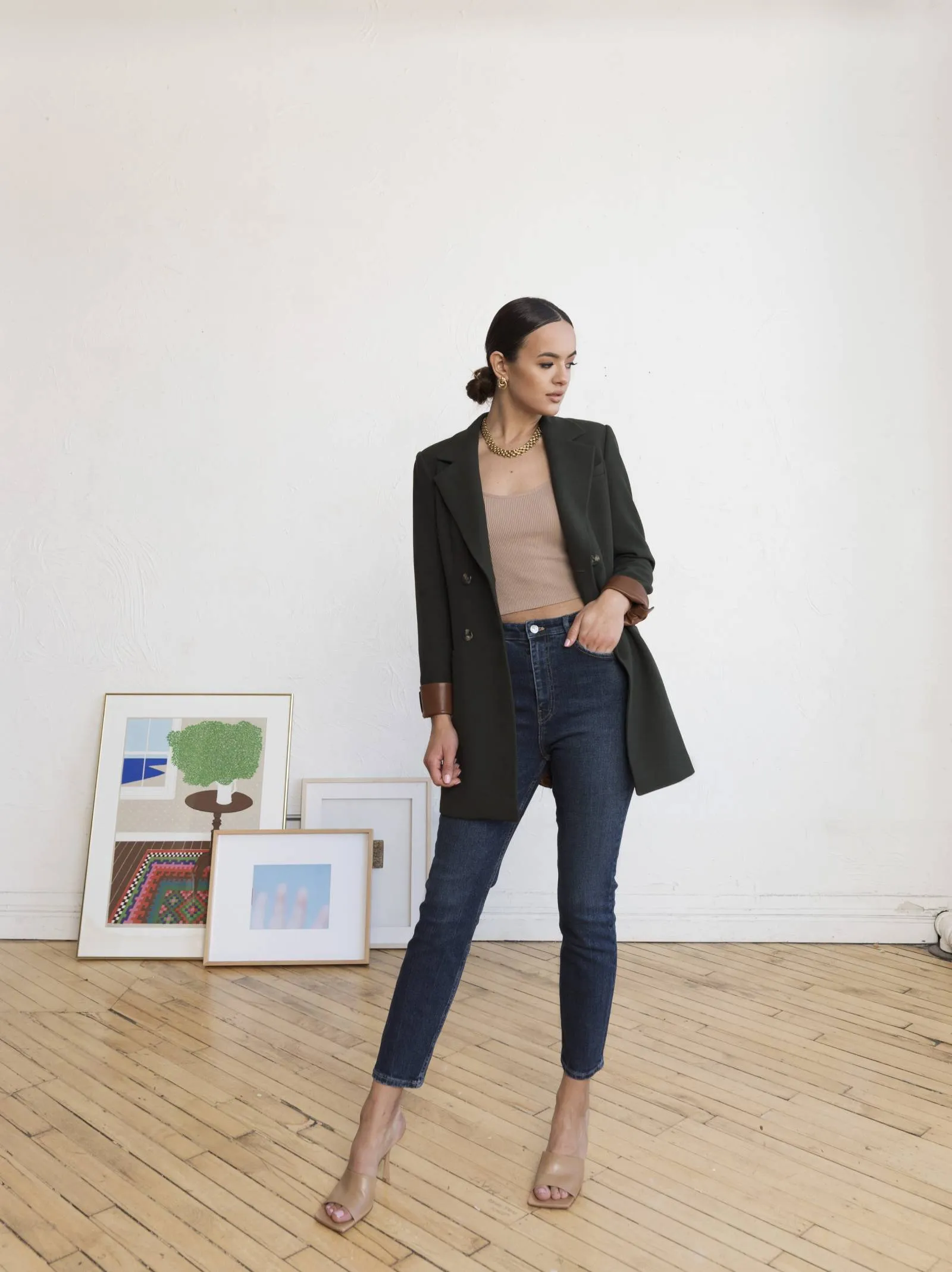 Leather Cuff Olivia Blazer Olive