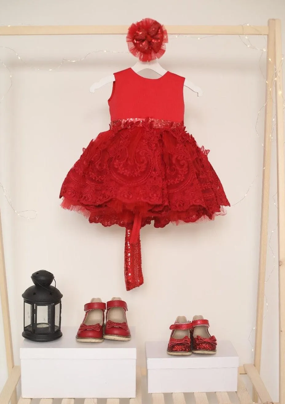 Leather girl shoes red sequin