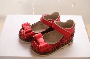 Leather girl shoes red sequin