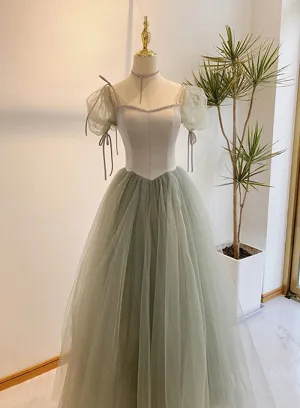 Light Green Straps Long Formal Dress, Green A-line Prom Dress
