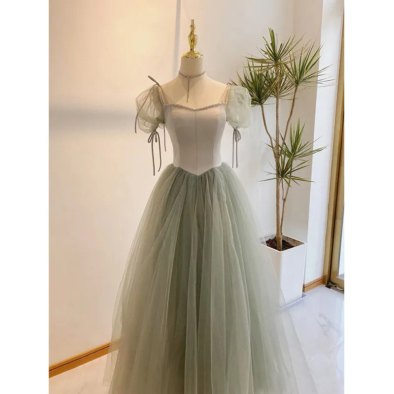 Light Green Straps Long Formal Dress, Green A-line Prom Dress