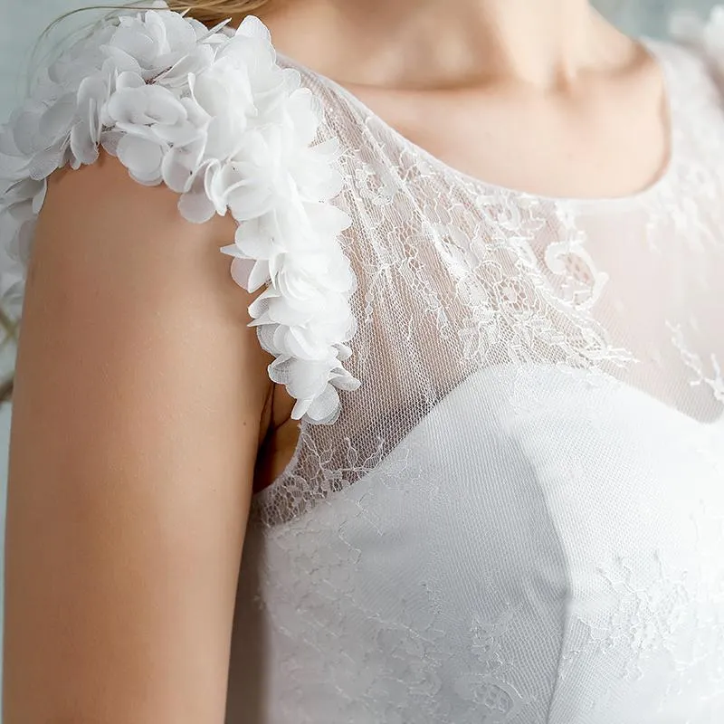 Light Grey Tulle Long Cap Sleeves Wedding Party Dress, Grey A-line Formal Dress