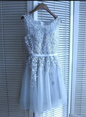 Light Grey V-neckline Knee Length Party Dress, Cute Formal Dress