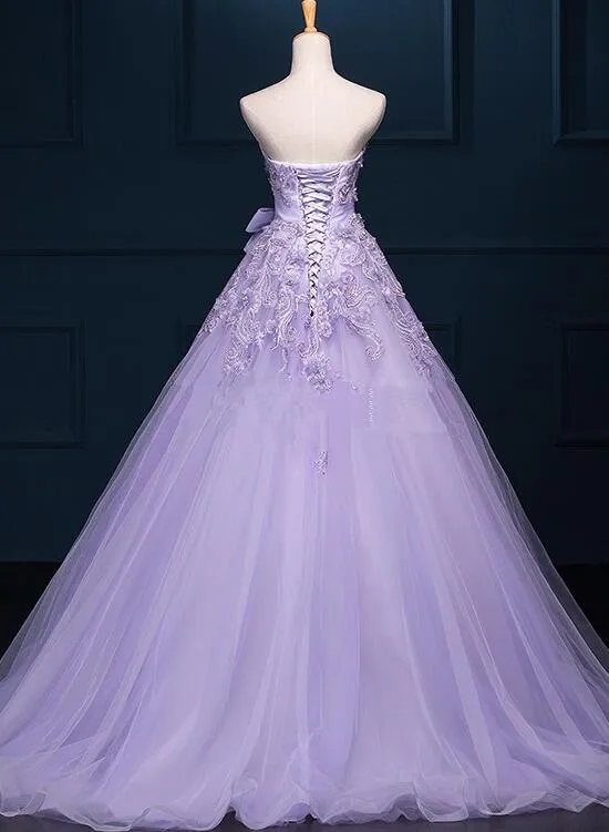 Light Purple Tulle Beaded and Applique Gorgeous Gowns, Sweet 16 Formal Gowns, Party Dresses