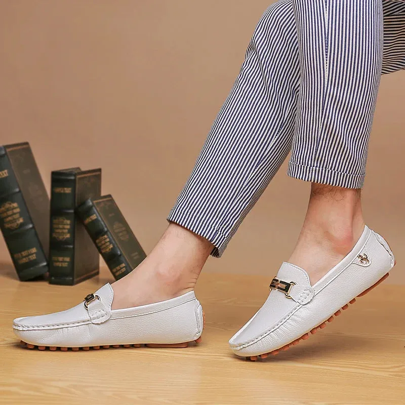 Loafers Handmade PU Leather – Casual Driving Flats, Slip-on Shoes, Luxury Comfy Moccasins, White Loafers for Men