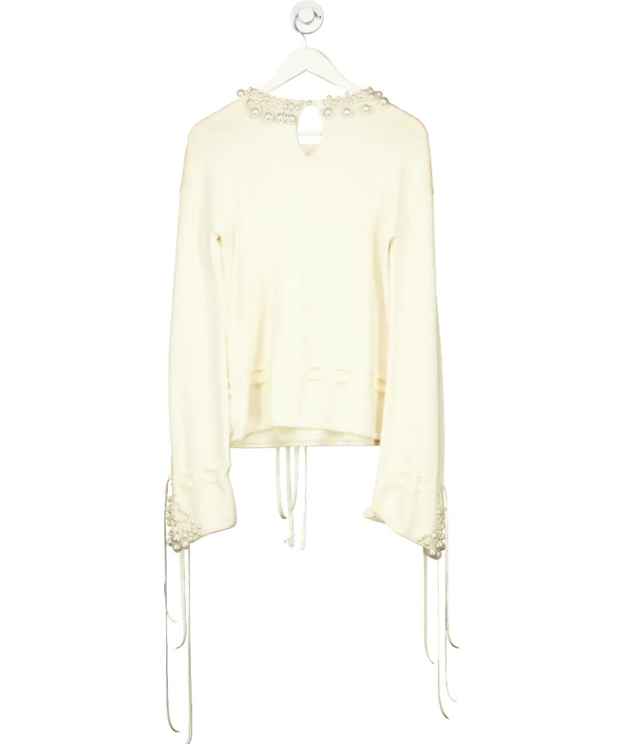Loewe Cream Drawstring Faux Pearl-embellished Sweater UK S