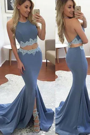 Long Sweep Train Prom Dress With Split Front Lavender Evening Dress SD300