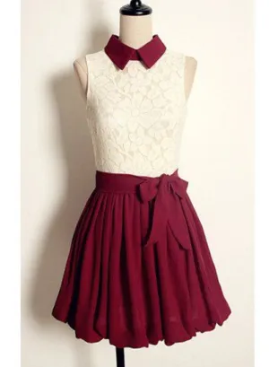 Lovely Custom Handmade Lace and Chiffon Short Dress with Bow, Women Dress