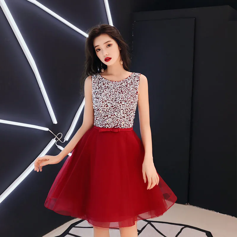 Lovely Sliver Grey Sequins Short Tulle Prom Dress Homecoming Dress, Grey Shiny Party Dresses