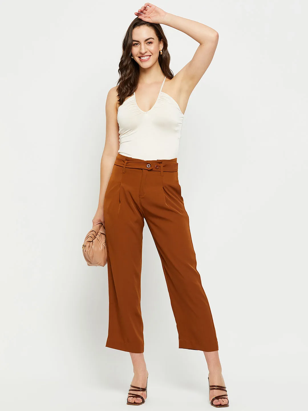 Madame Mid Rise Rust Brown Ankle Length Trouser