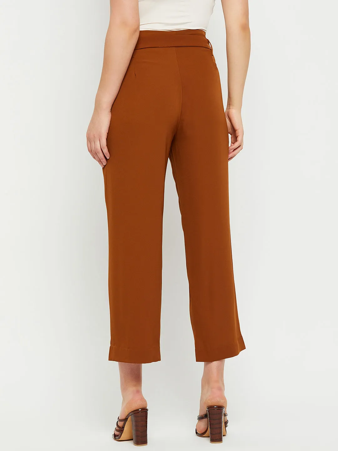 Madame Mid Rise Rust Brown Ankle Length Trouser