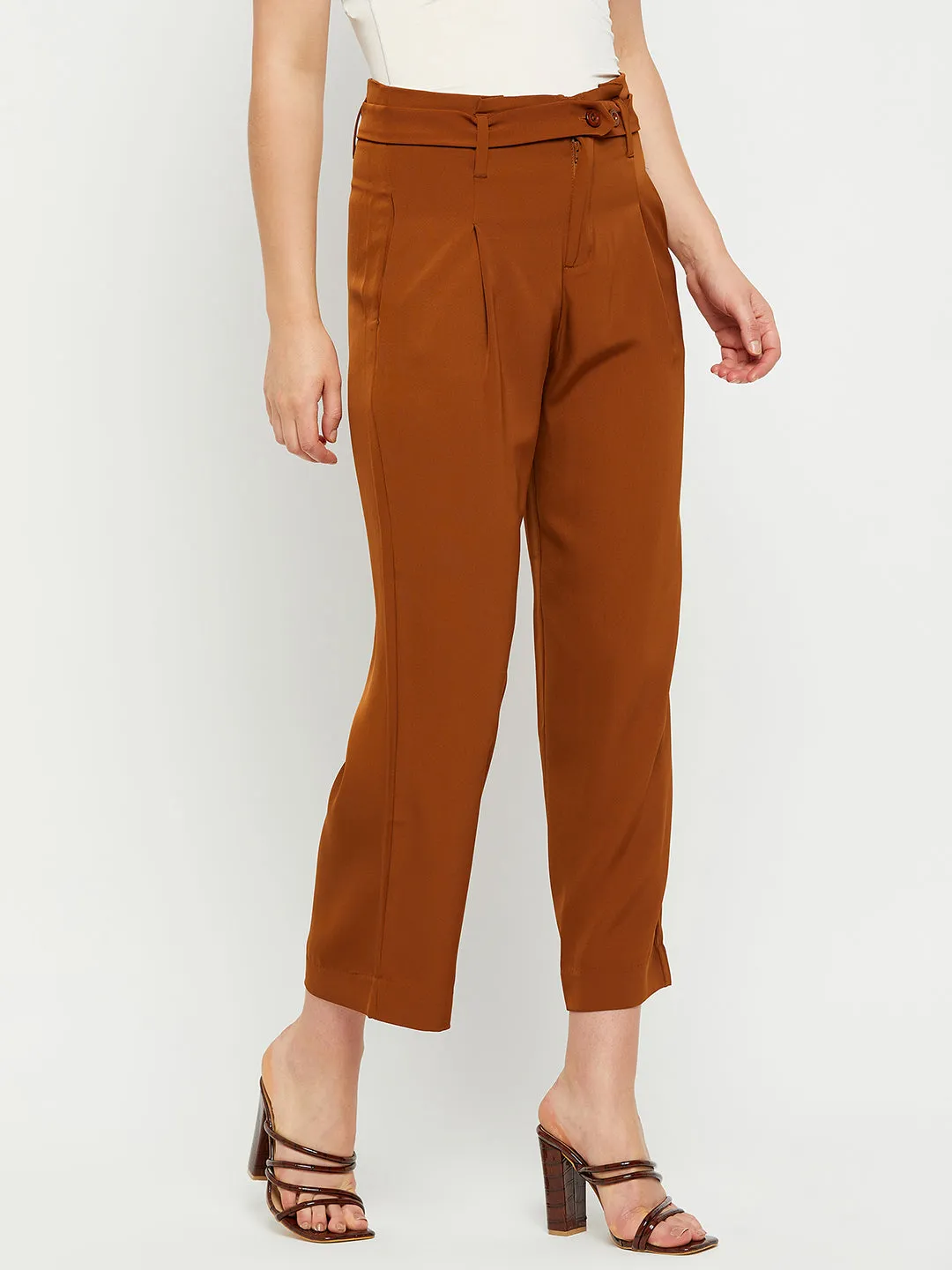 Madame Mid Rise Rust Brown Ankle Length Trouser
