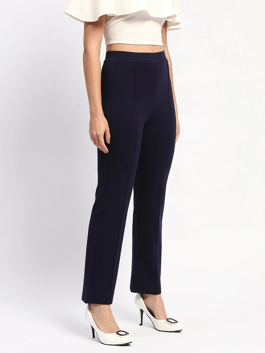 Madame Navy Wide-Leg Formal Trousers