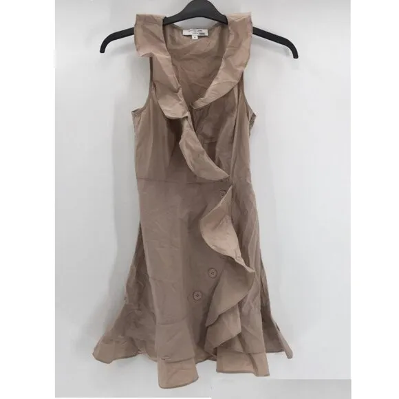 Marissa Webb Collective Ruffle Wrap Cotton Mini Dress Khaki Tan Women's Size 0